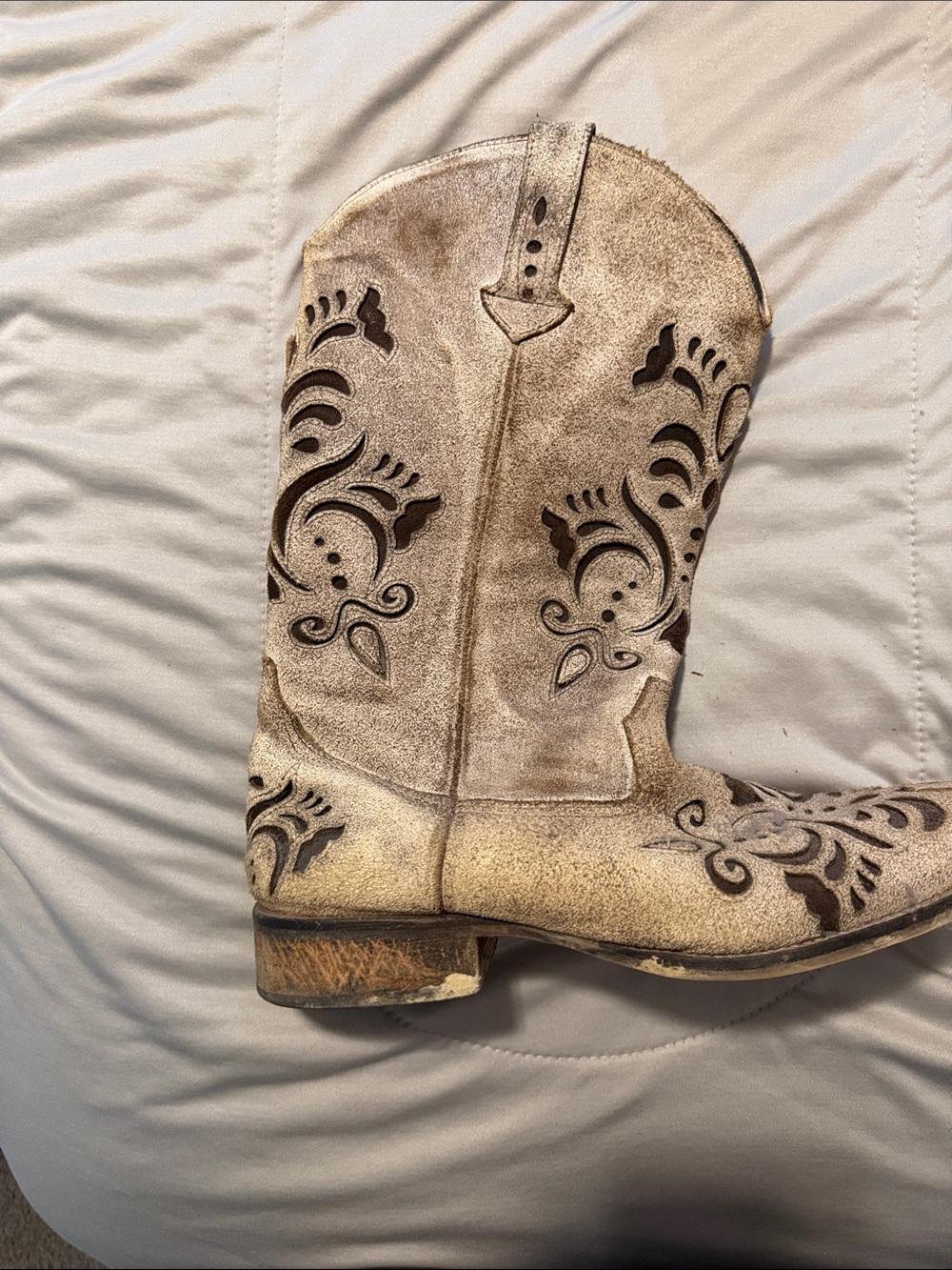 Western Cutout Mid-Calf Boot in Taupe Metallic - Picture 2 of 3